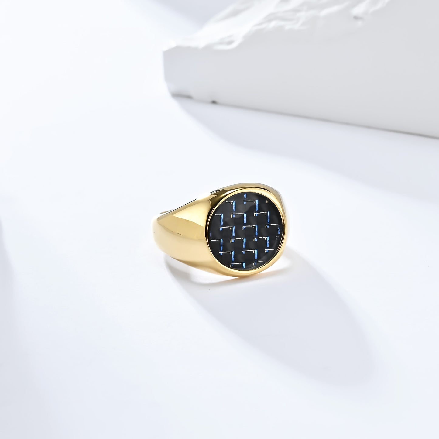 Planderful Carbon Fiber Inlaid Steel Ring For Men With Luxury Geometric Round Design Everyday Genie Collection