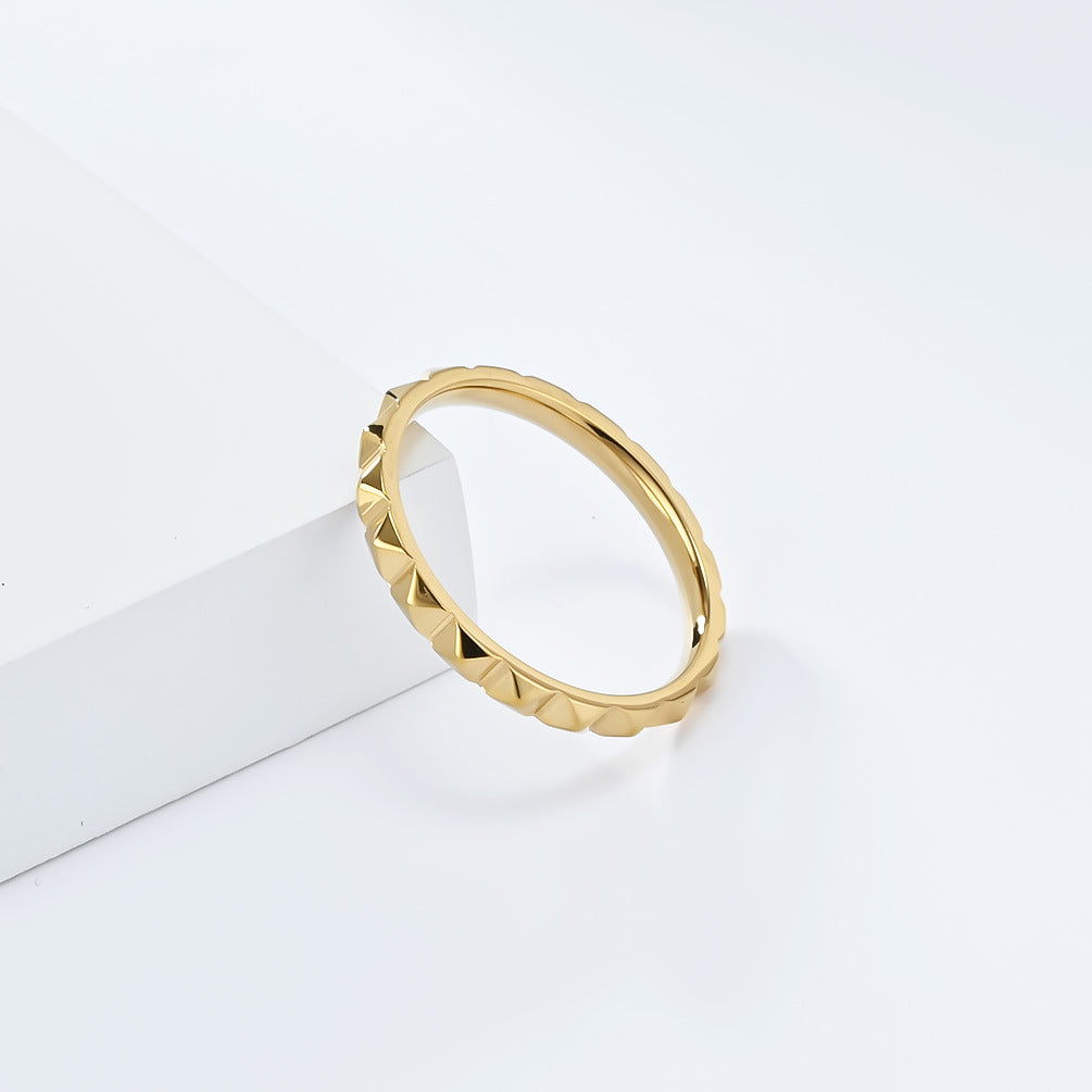 Planderful Titanium Steel Rhombus Ring With Pyramid Lattice Tail For Women Stylish Everyday Genie