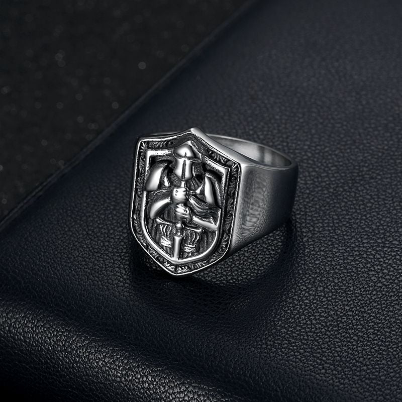 Planderful Templar Knights Ring Titanium Steel Retro Mens Ring Durable Medieval Crusades Theme
