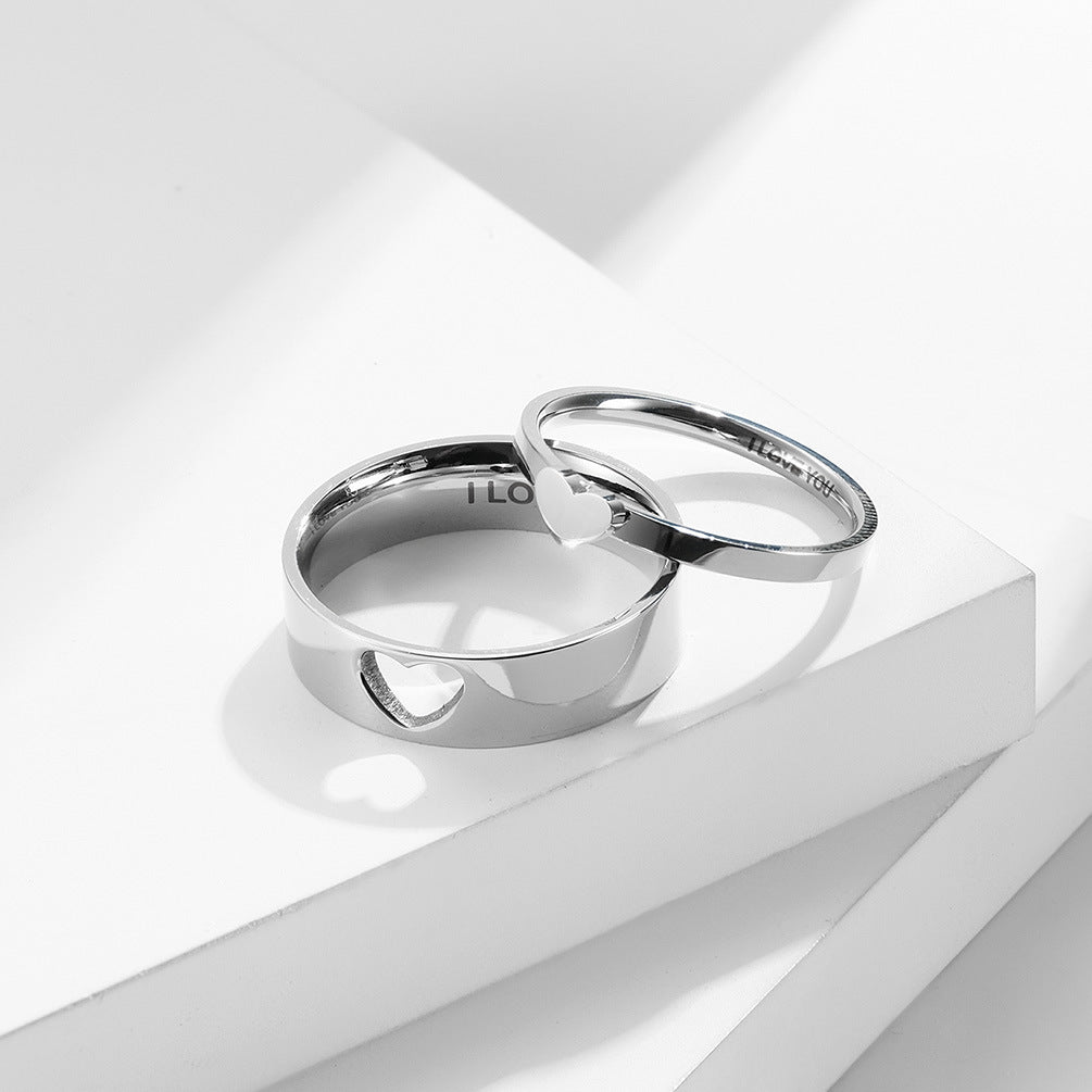 Planderful Titanium Love Shape Couple Ring For Engagement And Proposal For Couples Non Fading Stainless Steel Jewelry