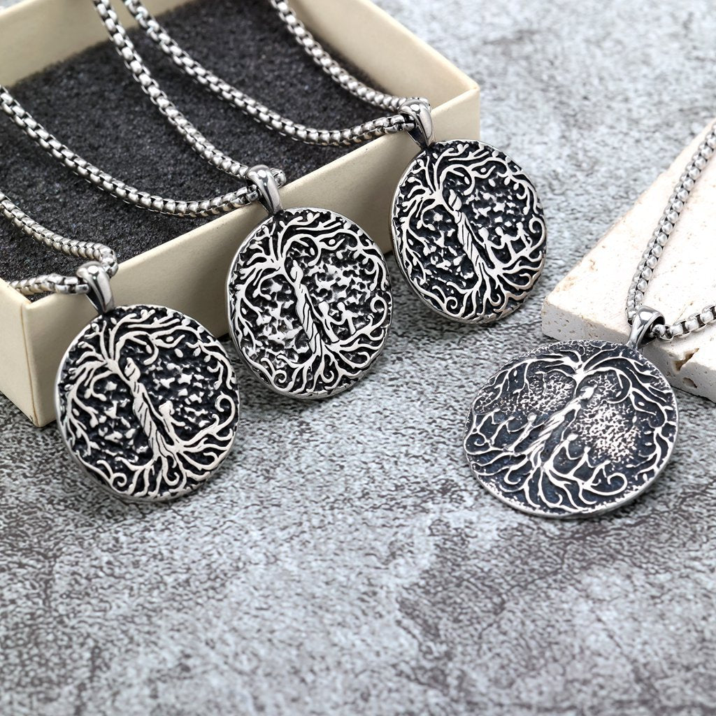 Vintage Tree of Life Stainless Steel Pendant Necklace