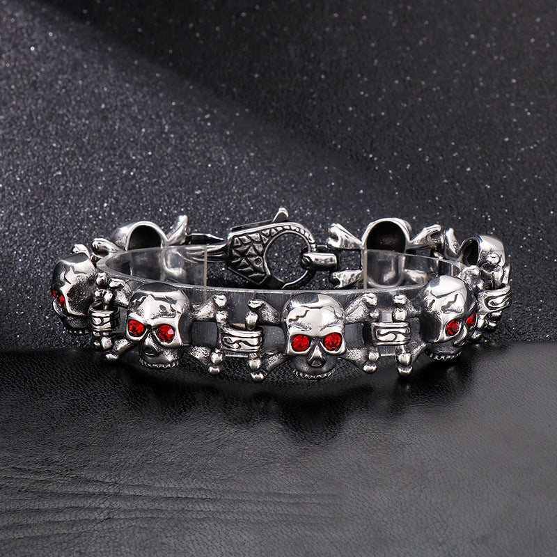 Dark Ghost Head Bracelet Titanium Pendant Red Eye Cross