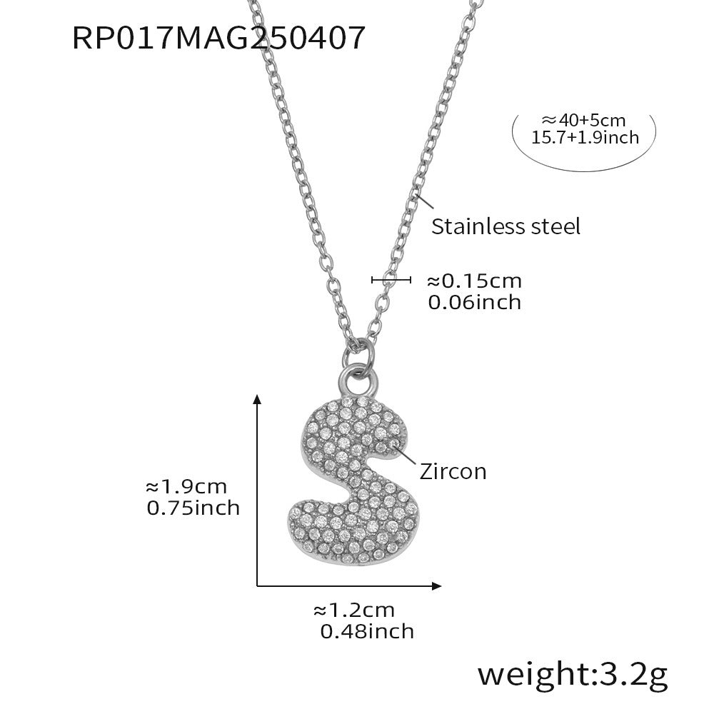 Planderful 26 Letter Zircon Necklace Gold Plated Hip Hop