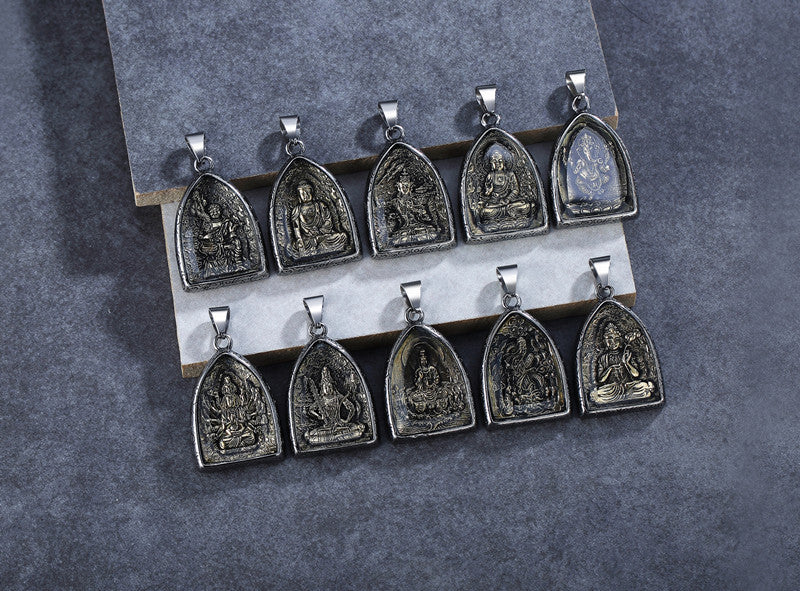 Planderful Buddhist Pendant Eight Patrons Of The Zodiac Guanyin Tathagata Unisex Protection Necklace
