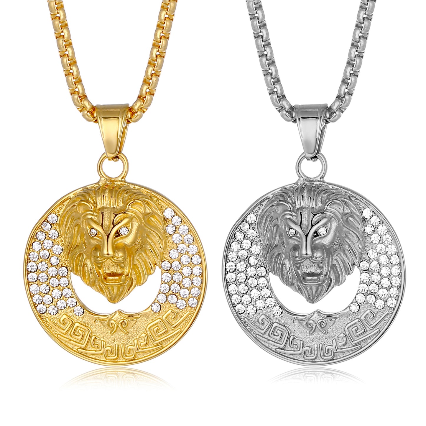 Planderful Hip Hop Necklace Unisex Gold Plated Stainless Steel Lion Head Pendant Color Retention Statement Jewelry