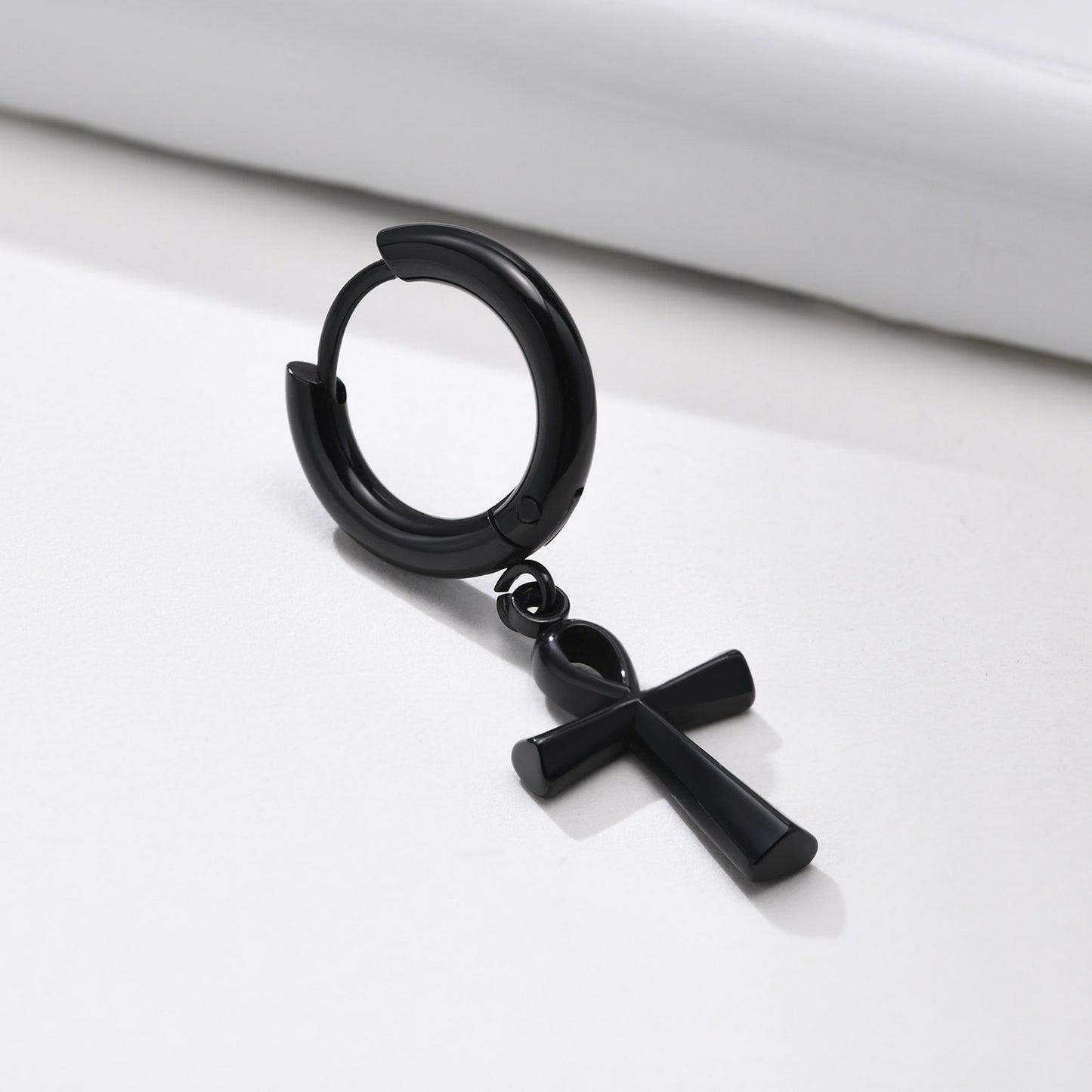 Stainless Steel Anka Cross Black Earrings Men's Fashion