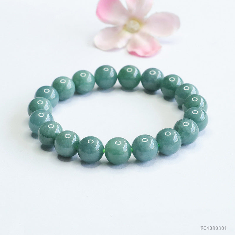 Blue Water Jadeite Single-Strand Beaded Bracelet