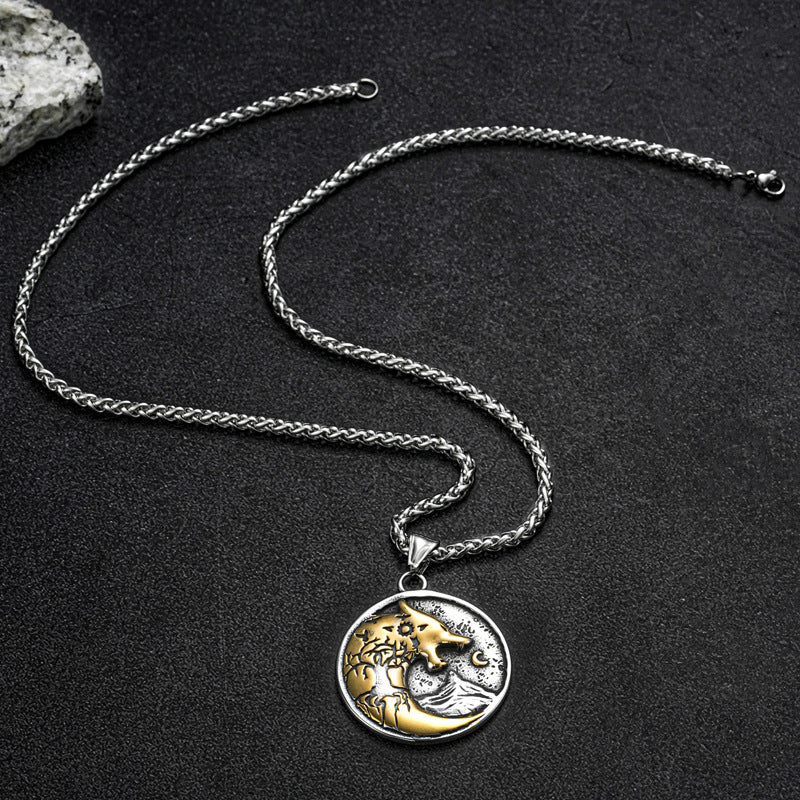 Planderful Viking Wolf Head Necklace For Men Two Color Personalized Retro Jewelry Bold Statement