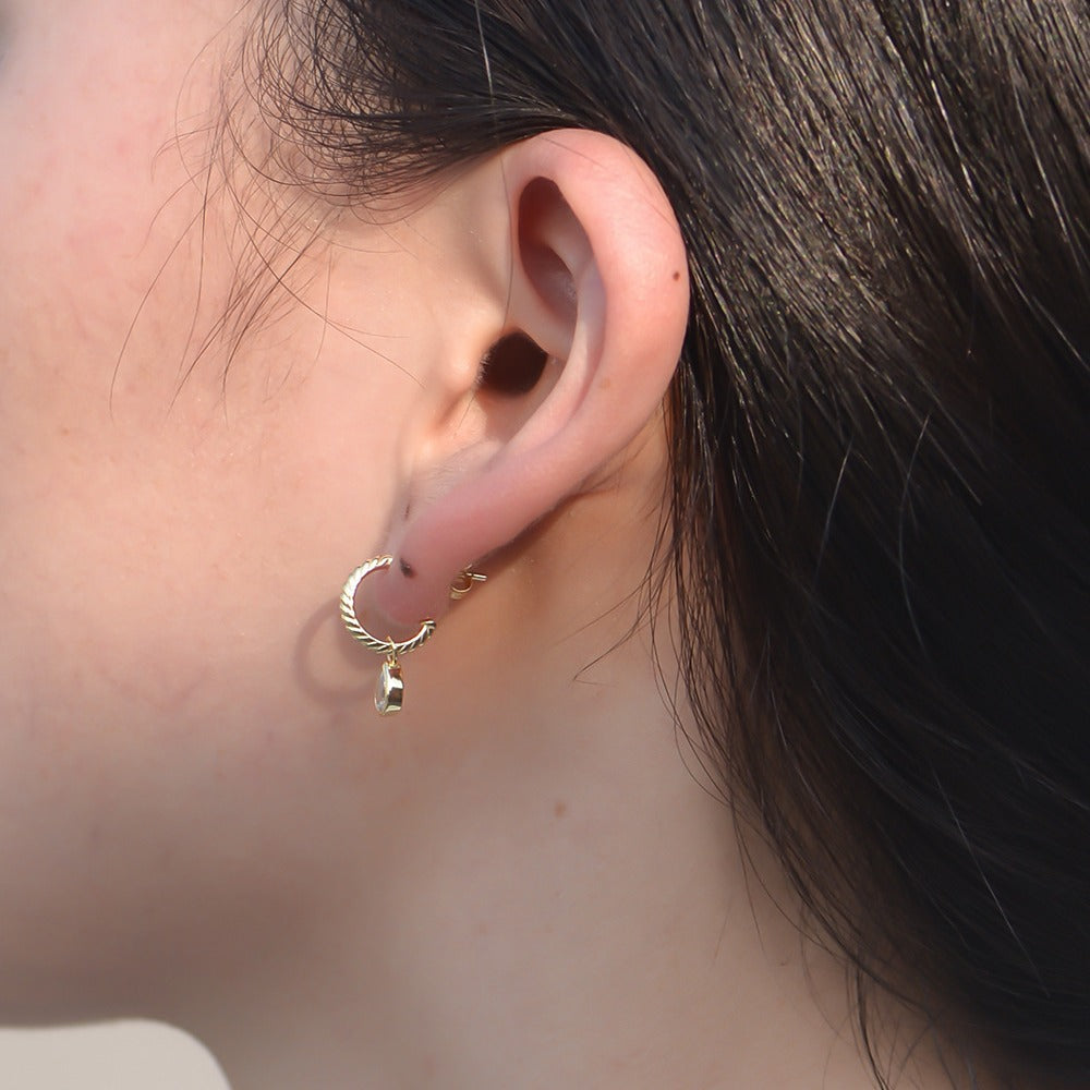 Classic Earrings Tremella S925 Sterling Silver C-Shaped Stud Earrings, Water Drop-Shaped Zircon Earrings.