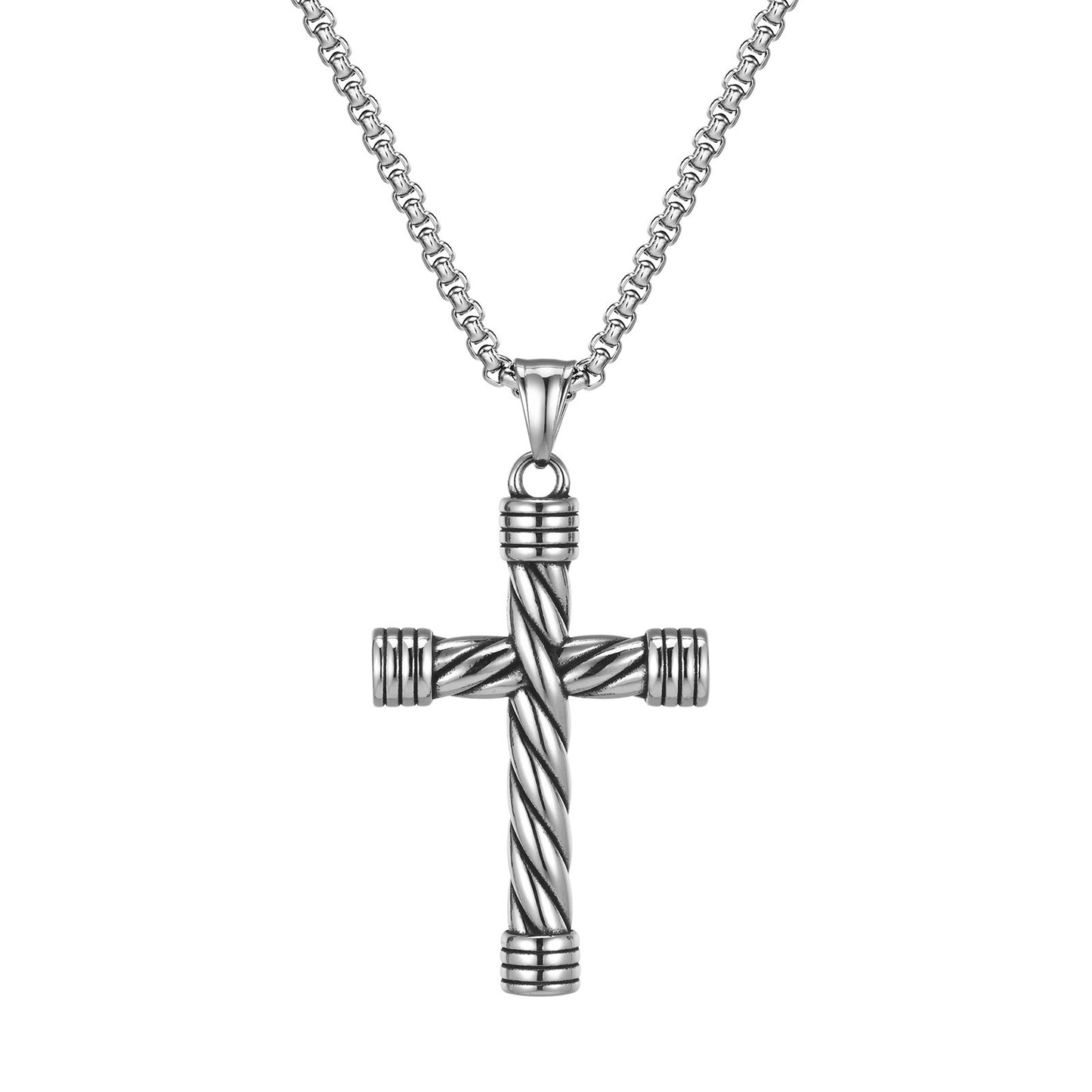 Popular Stainless Steel Twist Cross Pendant Necklace Men's Jewelry