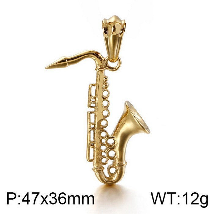 Stylish Saxophone Musician Pendant for Men - Titanium Steel and Stainless Steel Flute Accessory