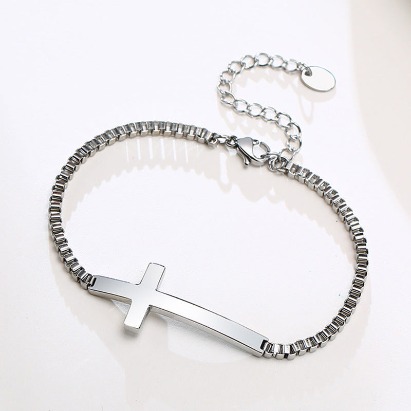 Stainless Steel Cross Box Chain Bracelet Steel Women's Jewelry