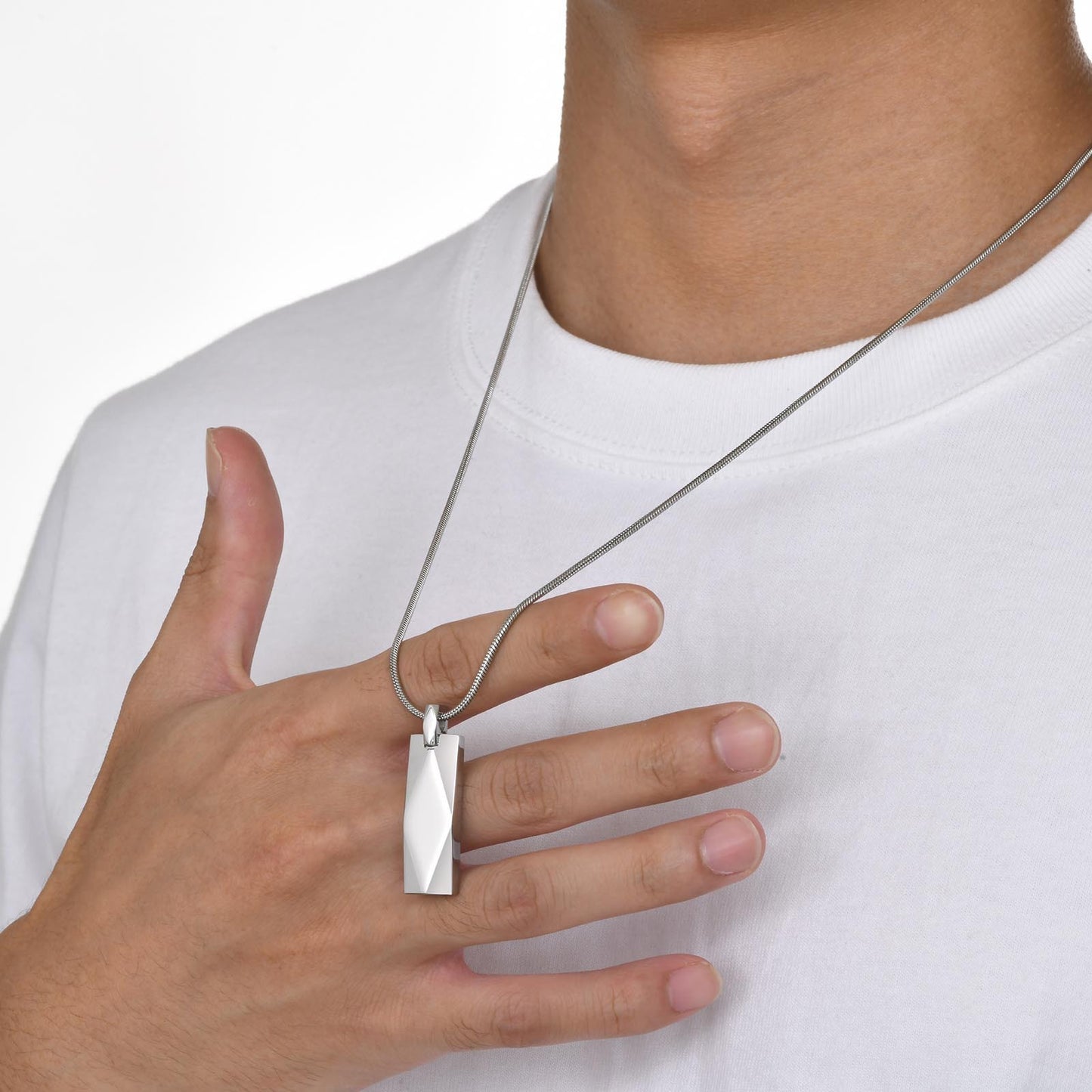 Stainless Steel Rectangular Strip Geometric Necklace for Men