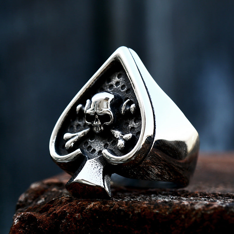 Titanium Steel Men's Retro Punk Spade Skull Ring - Wholesale Stainless Steel Jewelry
