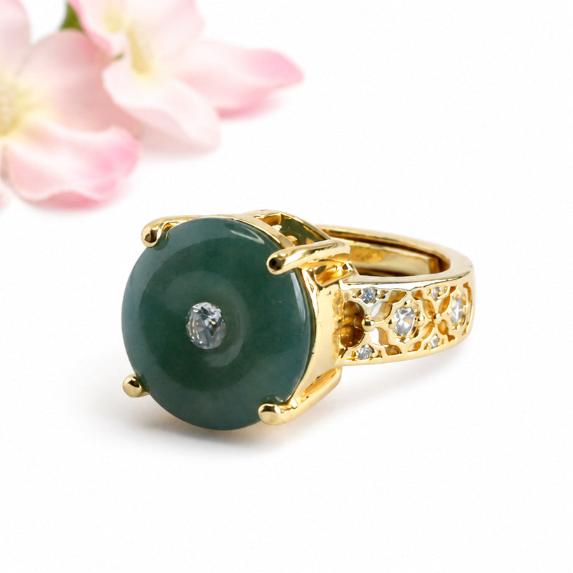 Blue-Water Jadeite Peace Buckle Ring