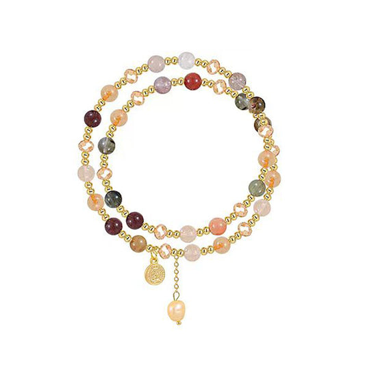 Strawberry Quartz Crystal Double-Wrap Bracelet