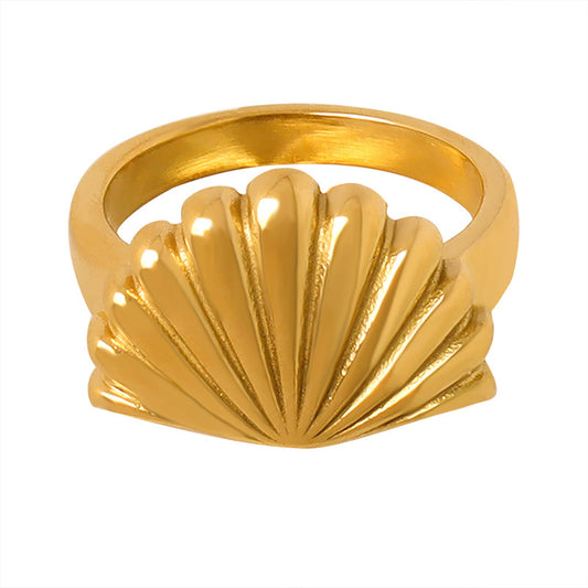 Golden Seashell Design Titanium Steel Ring - Everyday Genie Collection