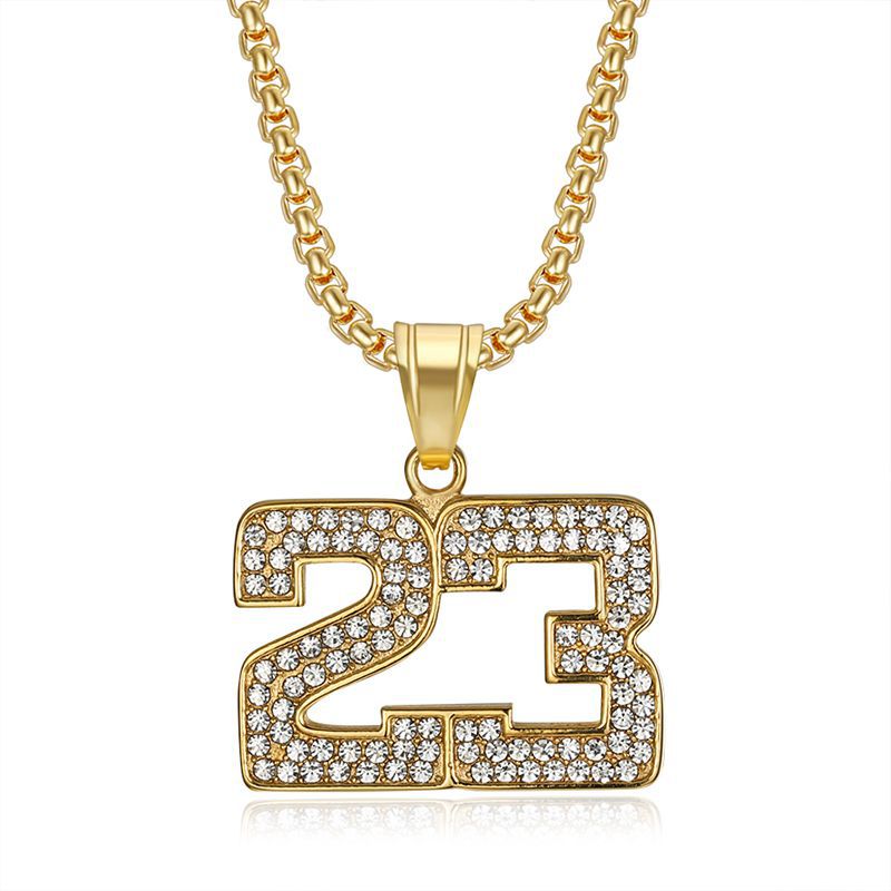 Planderful Hip Hop Necklace For Men And Women Premium Titanium Steel Gold Plated Zircon 23 Digital Basketball Pendant