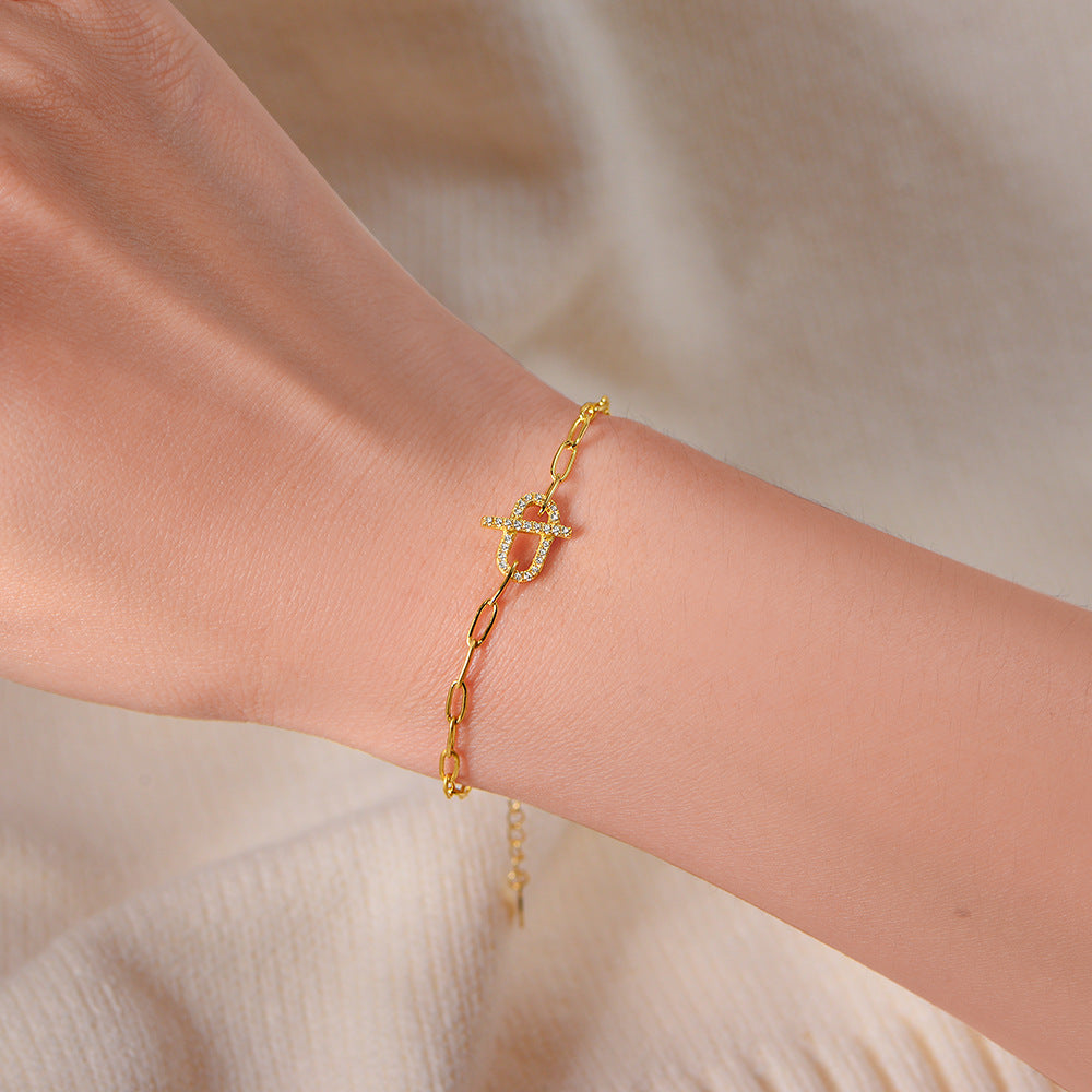 S925 Sterling Silver Bracelet Geometric Ring Micro-Inlaid Zircon Chain Bracelet Silver Chain Decoration