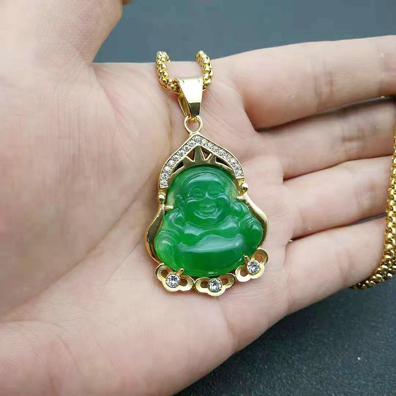 Jade Necklace – Statement Buddha Pendant Rhinestones