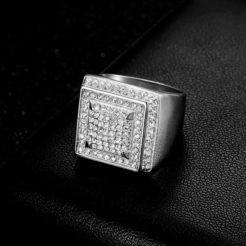 Planderful Everyday Genie Titanium Steel Gold Plated Hip Hop Ring For Men Luxurious Zircon Jewelry