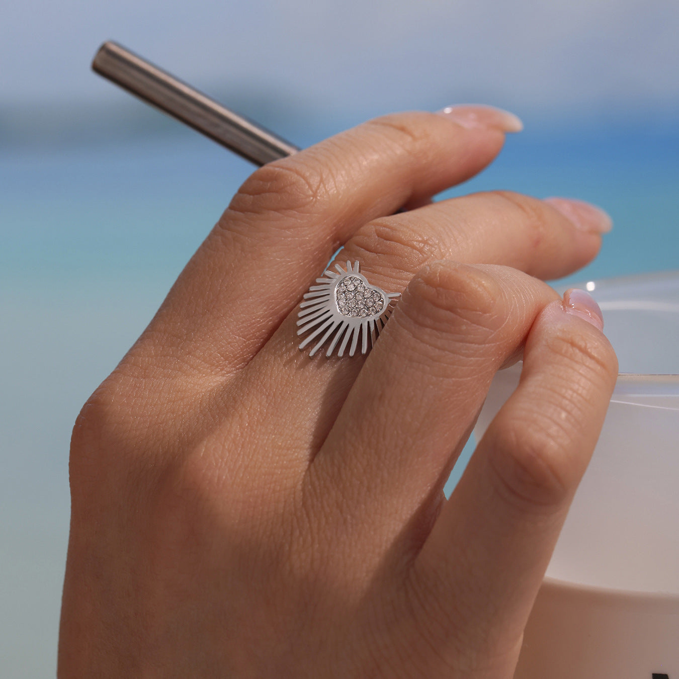 Planderful Open Zircon Wing Ring Size 7 For Women Stainless