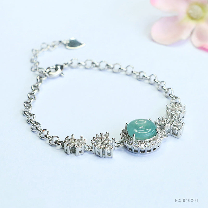 Blue Water Jadeite Peace Buckle Pavé-Style Bracelet