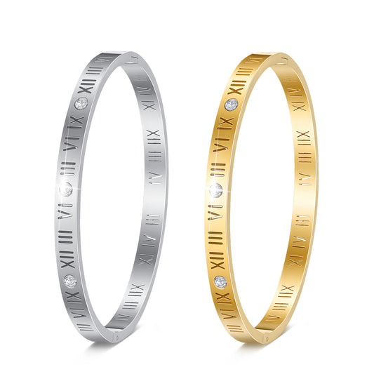Planderful Roman Numeral Bracelet Titanium Steel 6mm Hollow Durable Unisex Fashion Accessory