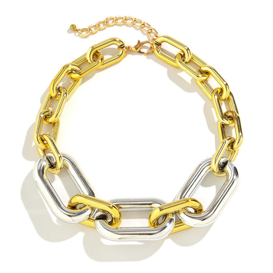 Hip-hop Thick Chain Punk Necklace with Geometric Buckle for Women