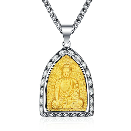 Zircon Necklace – Elegant Buddha Zodiac Stainless Steel Necklace for Men Everyday Wear