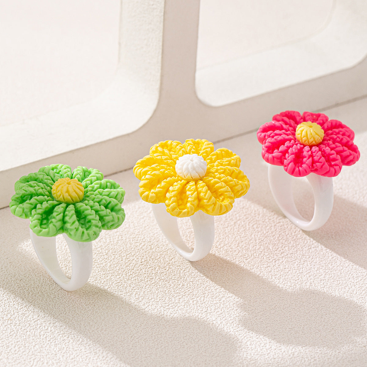 Personalized Color Resin Flower Ring Set for Women by Planderful