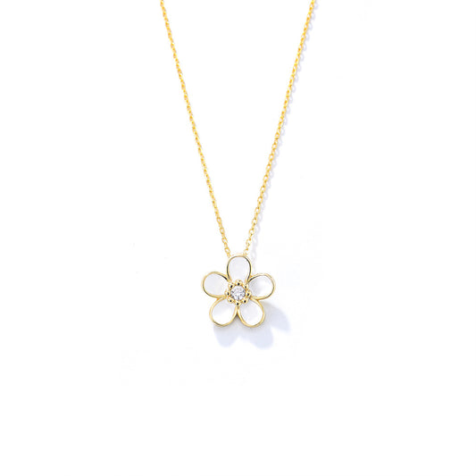 S925 Sterling Silver Inlaid Zircon Dripping Oil Small Flower Pendant Necklace Hot-Selling Wind