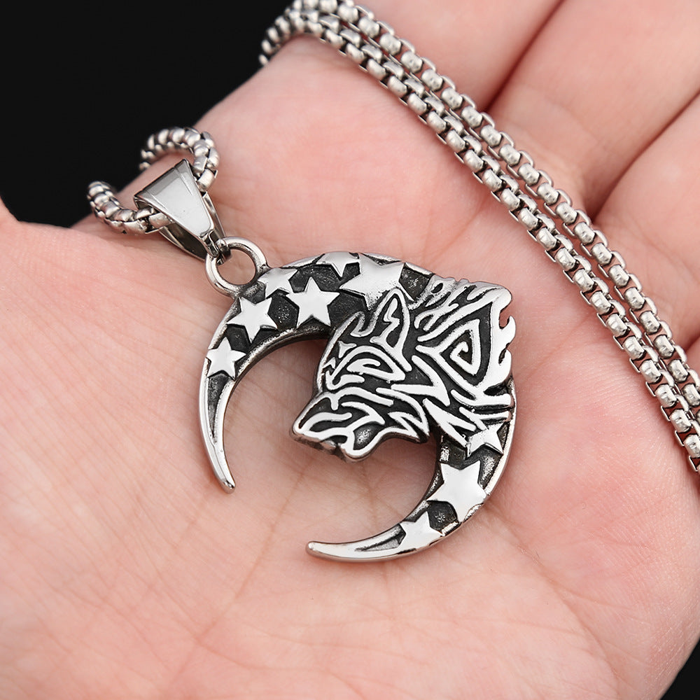 Nordic New Stainless Steel Wolf Head Pendant Necklace for Men
