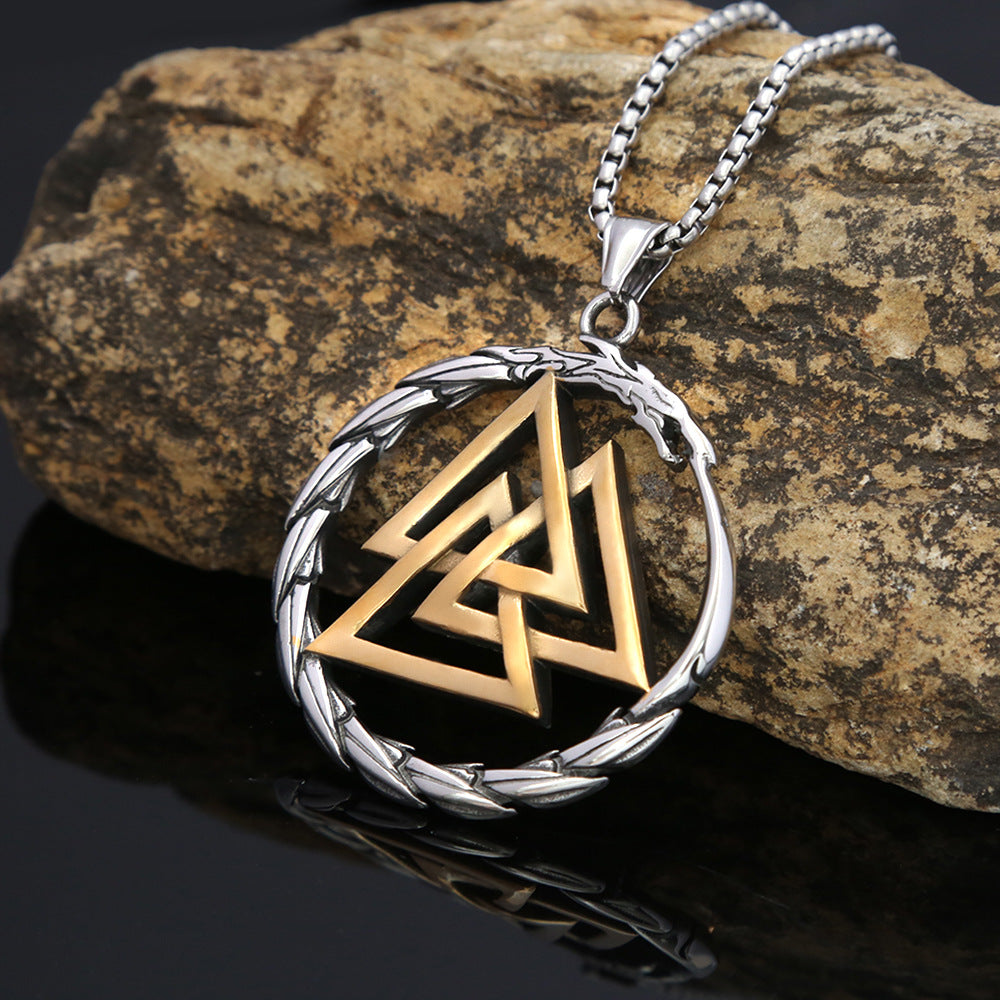 Titanium Steel Pendant Necklace Men's Fashion Jewelry Retro Rune