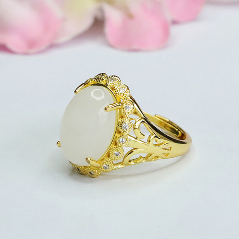 White Hetian Jade Cabochon Ring