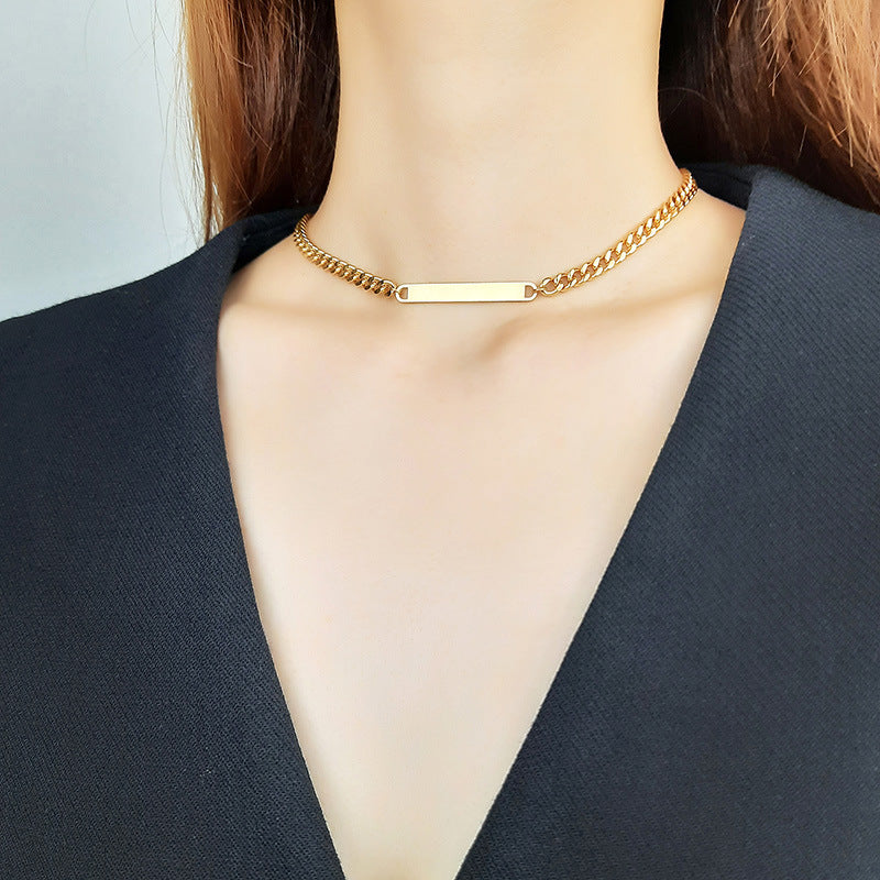 Stainless Steel 18K Gold Horizontal Bar Necklace Women's Jewelry
