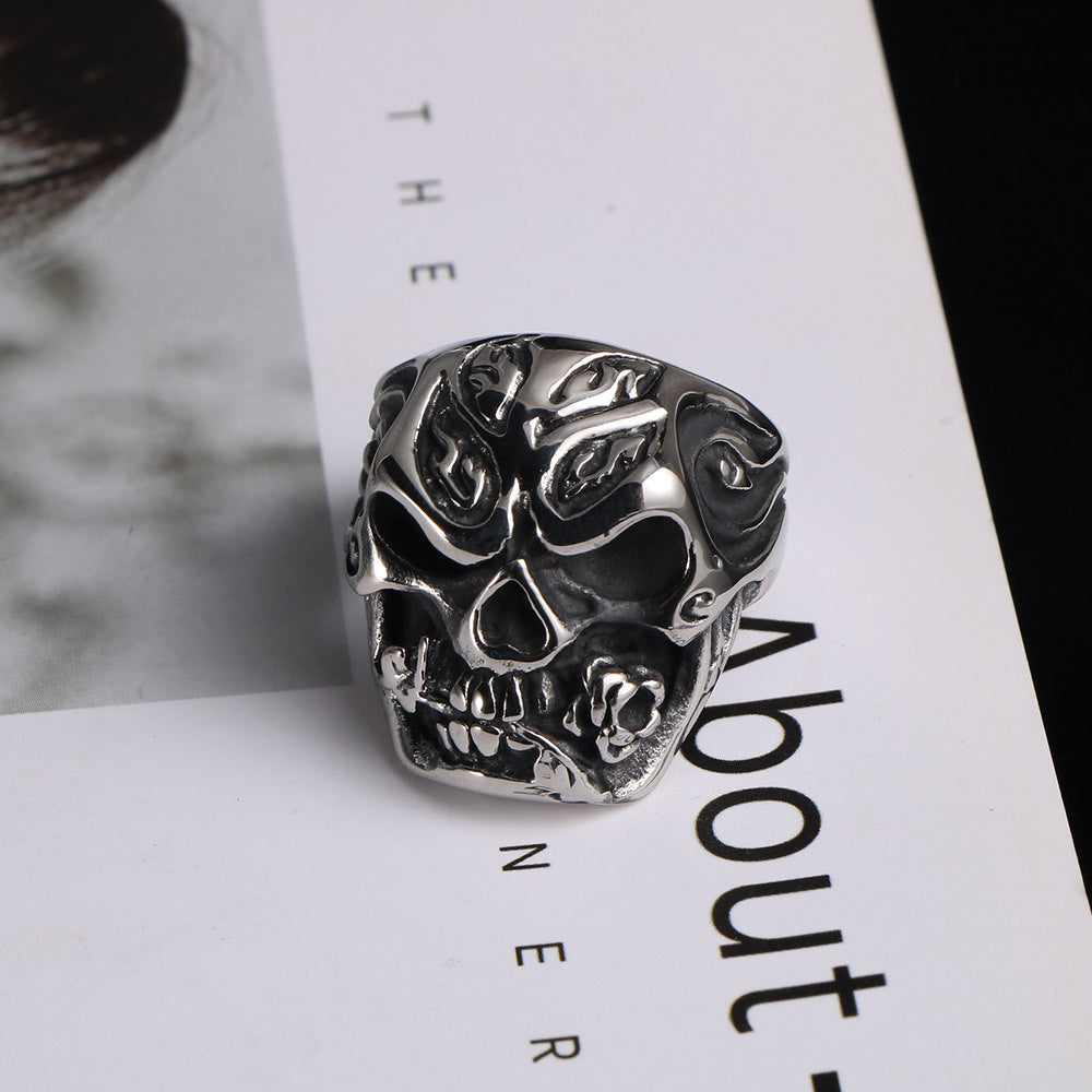 Titanium Steel Skull Ring for Men - Fashionable Ghost Face Design