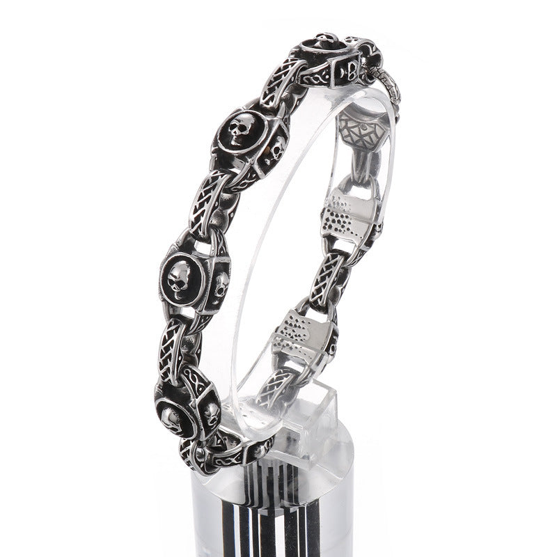 Vintage-Inspired Korean Skull Bracelet with Punk Pig Nose Design in Titanium Steel for Men