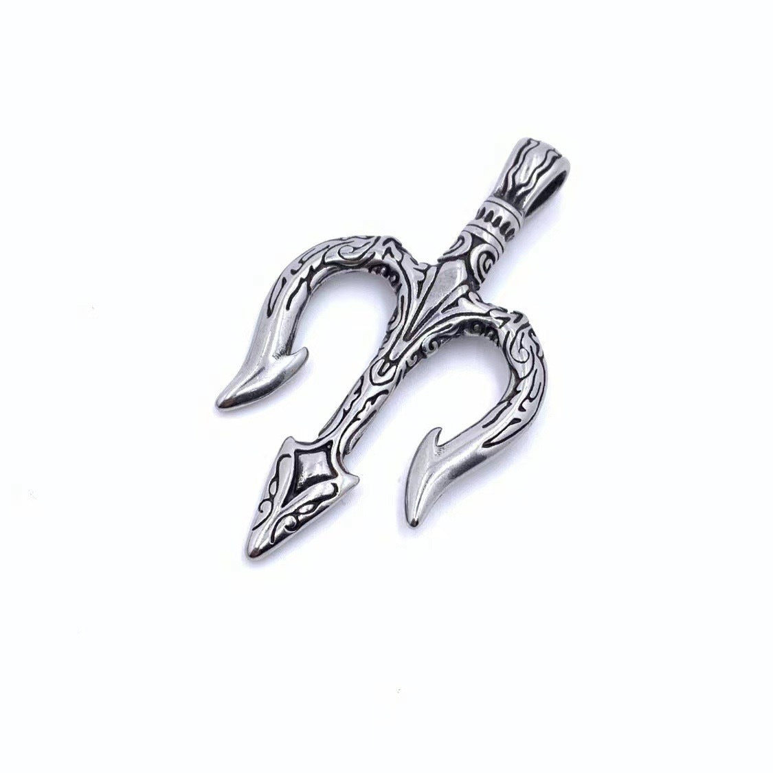Planderful Stainless Steel Men Necklace Personalized Retro Aquaman Trident Hip Hop Pendant