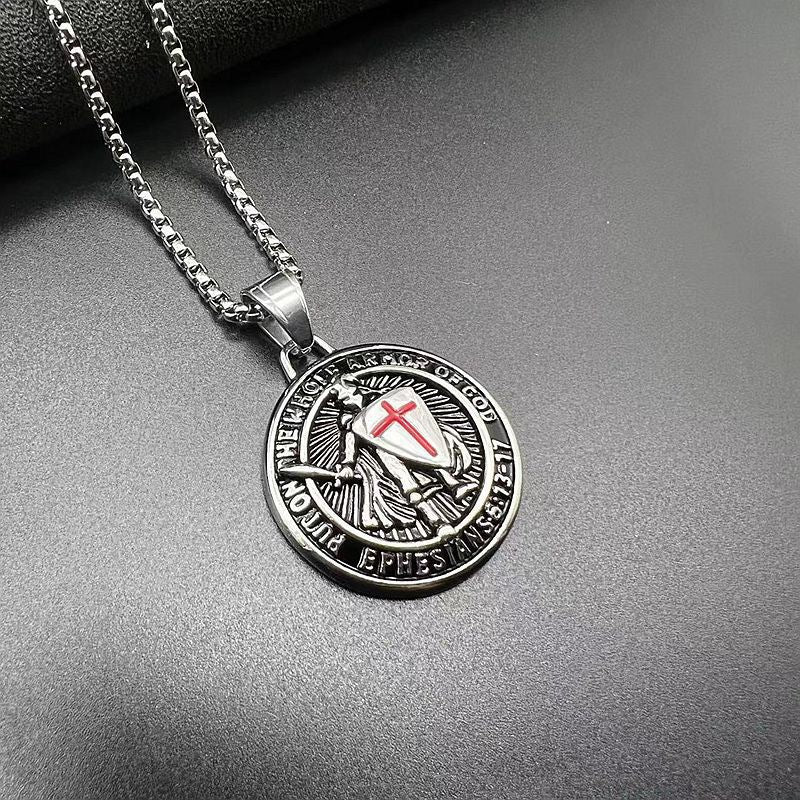 1. Planderful Stainless Steel Cross Necklace For Men, Medieval Templar Shield Pendant Gift For Him