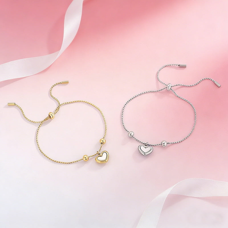 French Stainless Steel Love Shell Pull-Out Bracelet Gentle Style Commuter Girls Bracelet