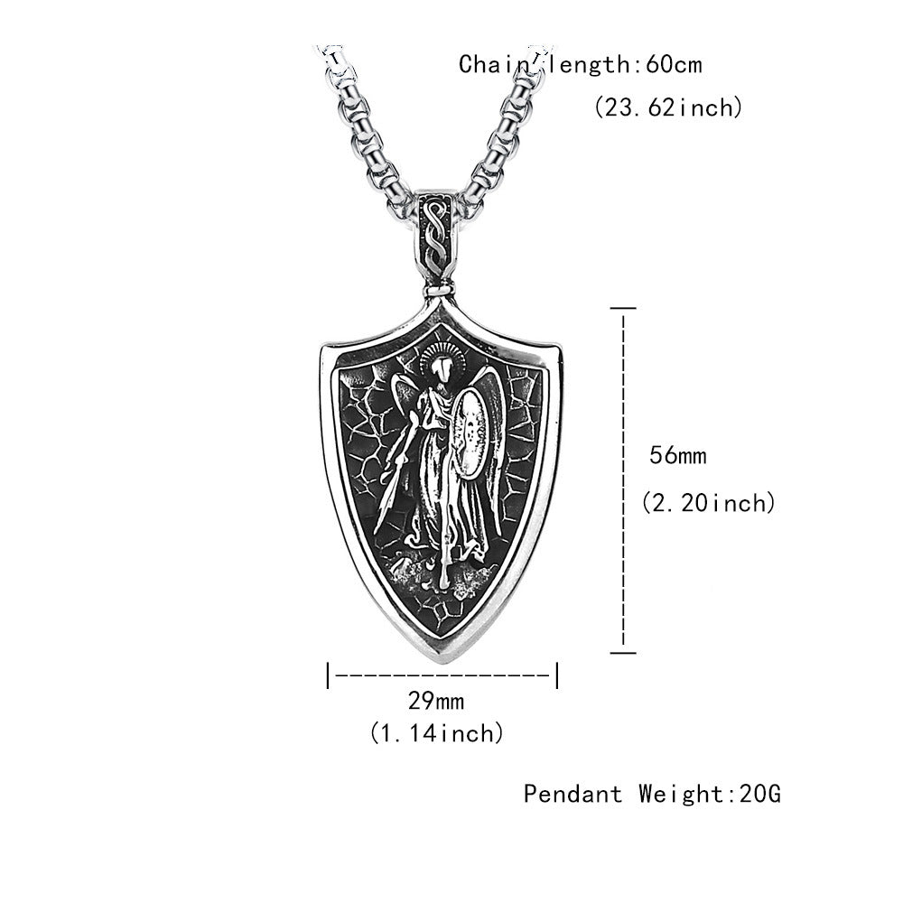 Vintage St. Michael Angel Stainless Steel Men's Pendant Necklace