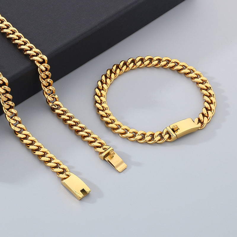 Stainless Steel Cuban Chain Bracelet Necklace For Men