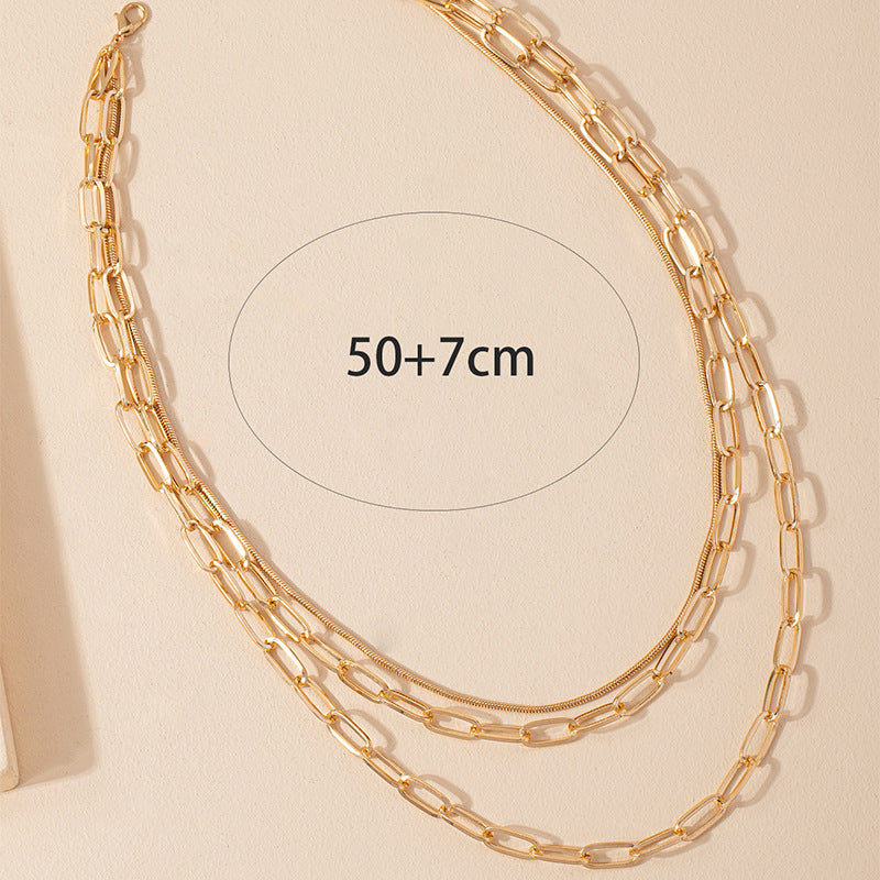 Exaggerated Triple-Layer Chain Necklace with Cuban Link - Hip-Hop Clavicle Chain