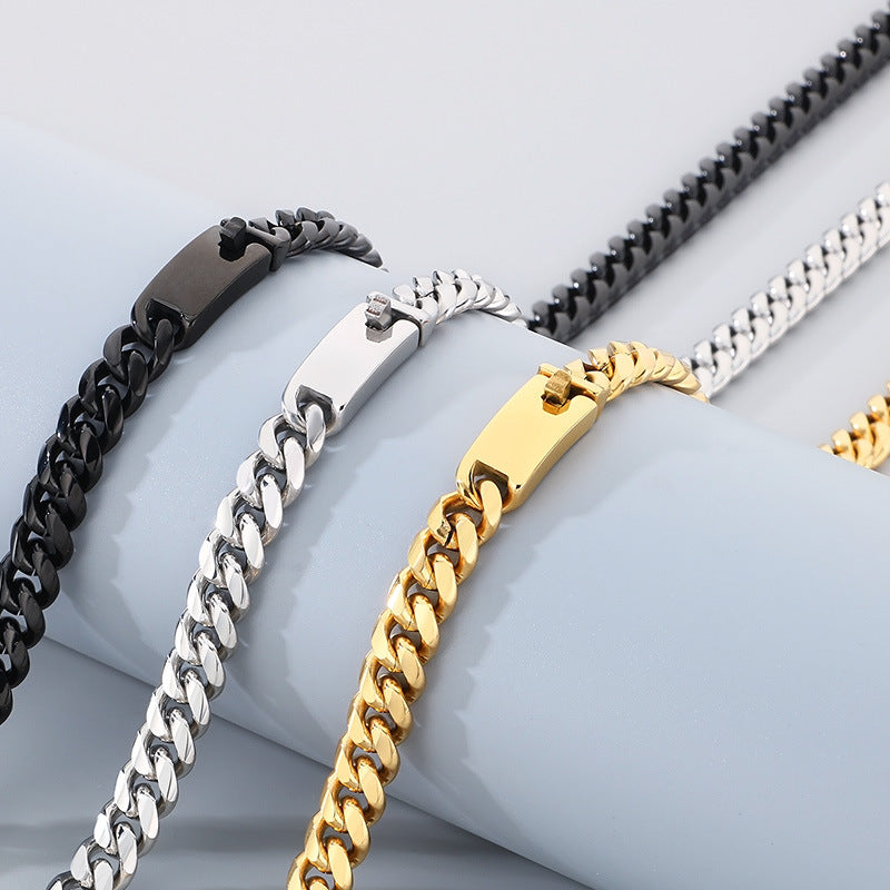 Bend Plug Bracelet 8mm Stainless Steel Cuban Chain Set Men