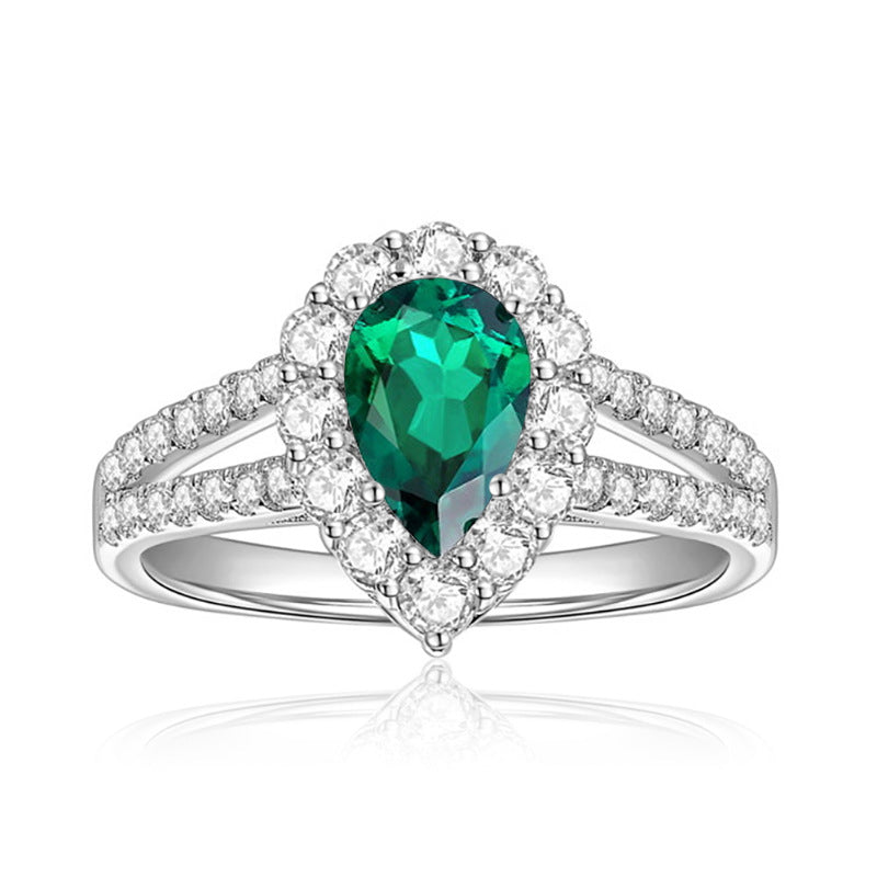 Jewelry 1 Carat Water Drop Lab Grown Emerald Halo Ring