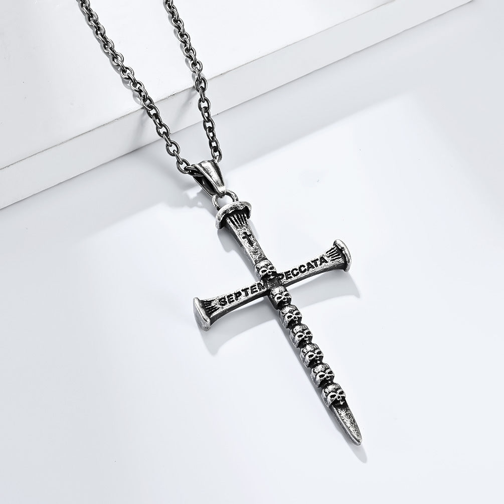 Planderful Titanium Skull Pendant Necklace Seven Deadly Sins Cross Ghost Head For Punk Fashion Lovers