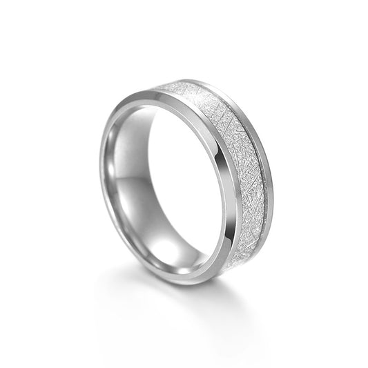Planderful Titanium Steel Ring Beveled Oil Inlaid Ice Silk Foil Statement Unisex Everyday Genie