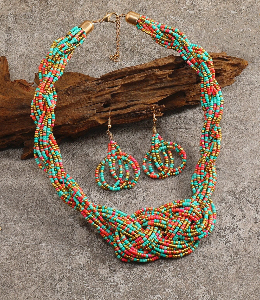 Chinese Knot & Rice Bead Necklace Set - Planderful Collection - Savanna Rhythms