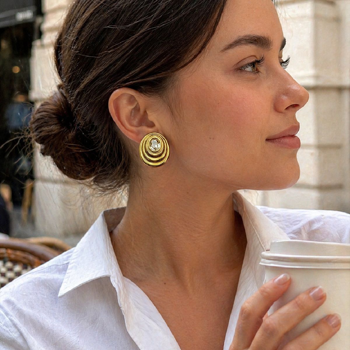 Stainless Steel Stud Earrings For Women By Planderful Vienna Verve Geometric Retro Texture Statement